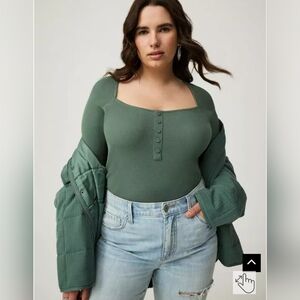 Torrid Olive Button-Up Long Sleeve Tee